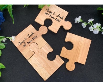 Personalised Jigsaw Puzzle Piece Wedding Table Wedding Gift Coasters Unique Wooden Favours House Warming Mr & Mrs Gift