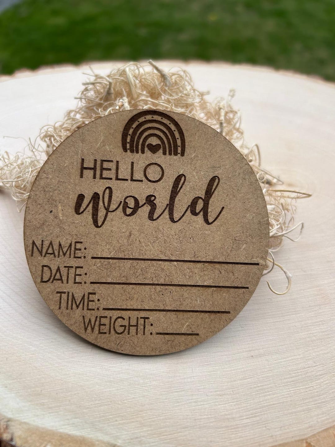 Personalised Hello World Birth Announcement Wooden Disc, Rainbow Baby ...