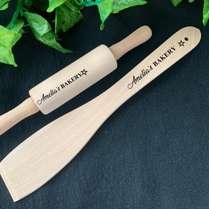 Gravur Kinder Holz Utensilien Gravur Rollnadel Set Holz Löffel Mini Koch Sterne Bäcker Set Junior Chef Geschenk
