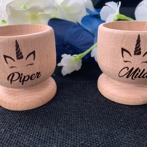 Personalised Engraved Wooden Egg Cup Name With Easter Bunny Easter Gift Unicorn