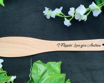 Custom Wooden Spatula Personalised Utensils Engraved   Gift Stocking Filler Fun Kitchen Flippin' Love You Joke