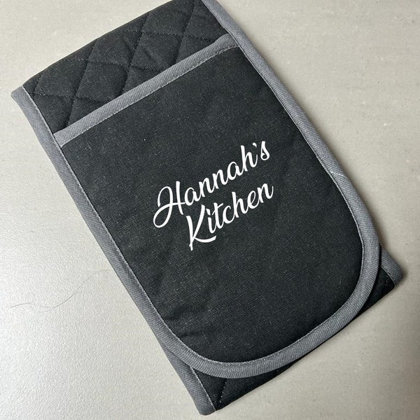 Personalised Double Oven Gloves Charcoal/Dark Grey Fathers Day Grandma Best Dad Grandma Cooking Baking Queen Grandma Gran Best Mummy