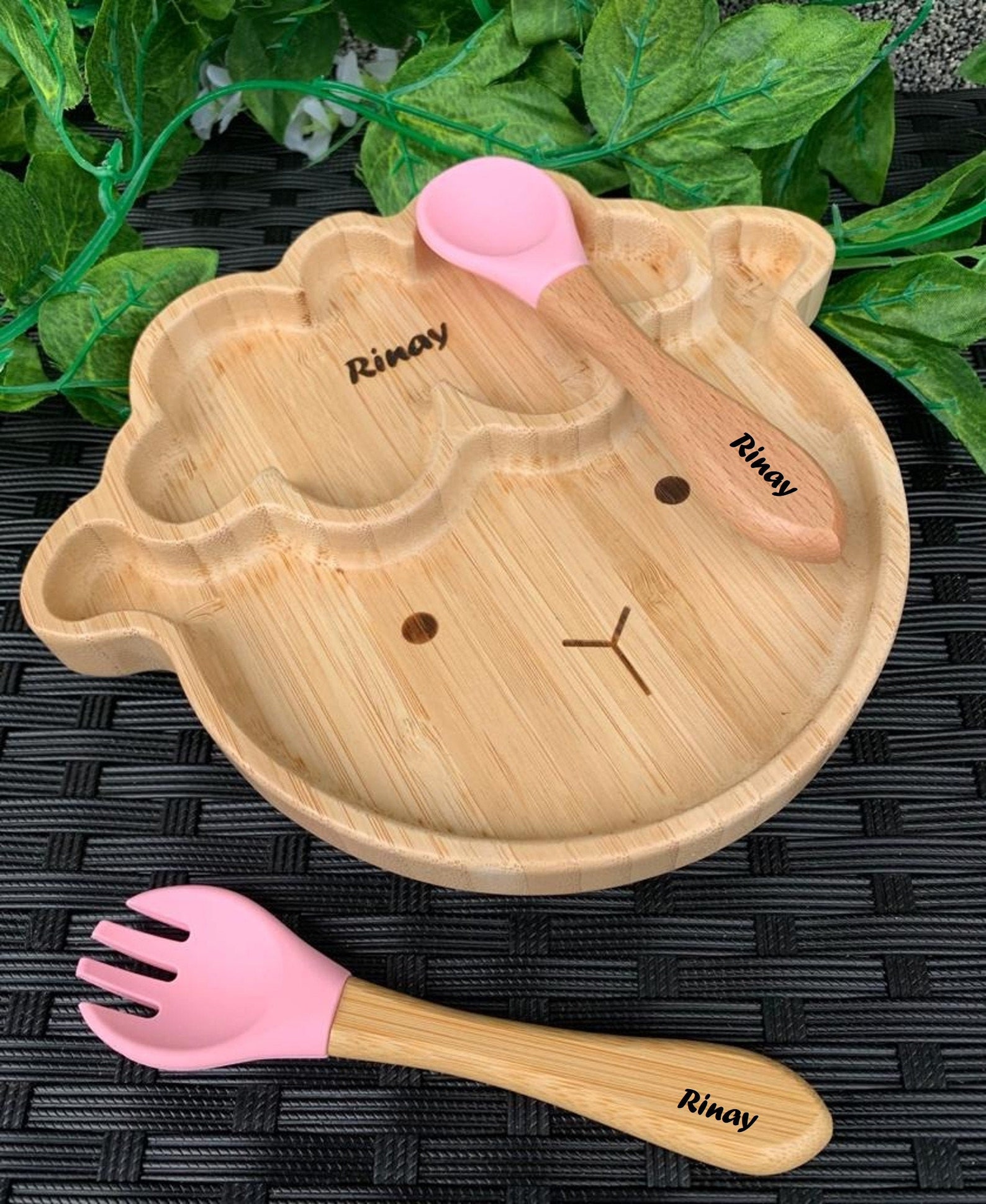 Personalised Bamboo Plate With a Spoon and Fork Weaning Etsy