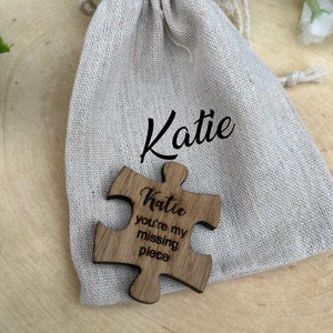 Regalo de ficha de rompecabezas de mi pieza perdida de madera personalizada, ficha de recuerdo romántico, regalo del Día de San Valentín, 5 ° aniversario de boda
