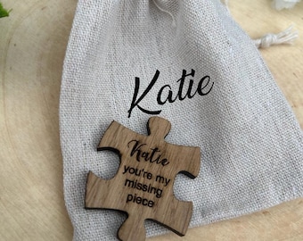 Cadeau personnalisé de jeton de puzzle de ma pièce manquante en bois, jeton de souvenir romantique, cadeau de jour de Valentines, 5ème anniversaire de mariage