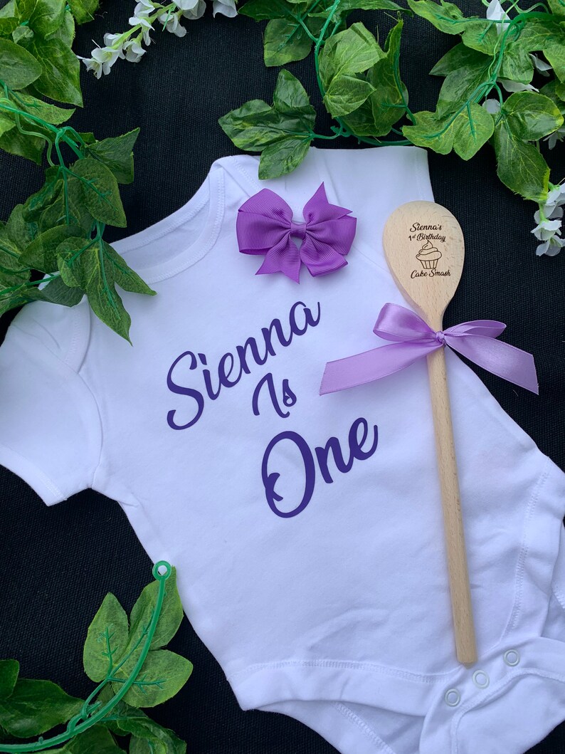 Personalised Cake Smash Outfit With Wooden Spoon First Birthday Photo Props Personalised Cake Smash Outfit With Wooden Spoon First Birthday Photo Props