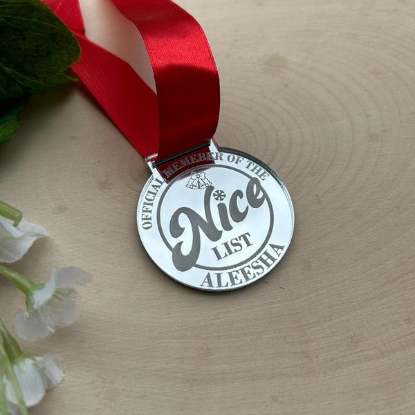 Personalised Santa Nice List Medal, Nice list medal for Christmas Eve box Stocking filler