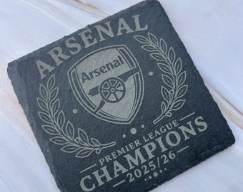 Arsenal Premier League Champions 2025/26 Slate Coaster, Engraved Arsenal Football Gift, Arsenal Cannon Crest, Fathers Day, Birthday Gift