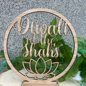 Personalised Diwali Sign, Diwali at the names, Lotus , Aum, Personalised Sikh Decoration, Freestanding Plaque, Diwali Deco, Hindu gift