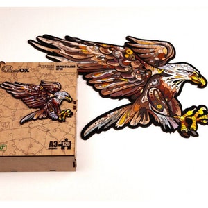 Wooden puzzle Carpathian eagle in a wooden gift box/68 or 125 parts. An original ecological gift for children and adults+a gift from Ukraine