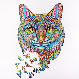 Cat puzzle made of natural wood in a wooden gift box. 190 elements of interesting shape. Ecological puzzle + Gift from Ukraine