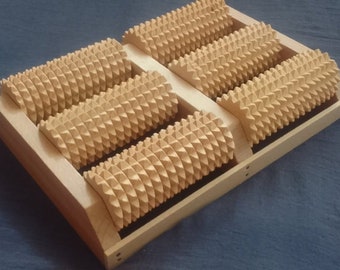 Roller wooden massager with spikes for the feet of both legs made of natural beech. Carpathians Handmade Excellent quality+gift from Ukraine