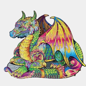 Large wooden puzzle Dragon symbol of 2024 in a wooden gift box. Elements of a unique shape. Souvenir puzzle + gifts from Ukraine