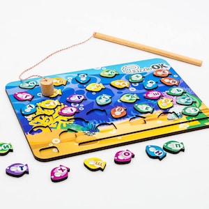 Juego de alfabeto ucraniano de madera "Pesca" para niños en edad preescolar. Educación en forma de juego. Un regalo para un niño + regalos de Ucrania.