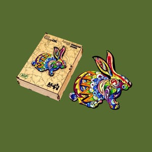 Ukrainian figured wooden puzzle Rabbit. Rabbit Mosaic technique. Unusual details-surprises. Puzzle + gift from Ukraine