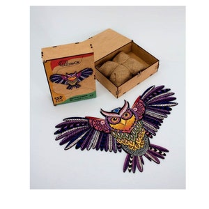Wooden bright shaped puzzle Owl/69 or 120 parts. Ukraine. An original ecological gift for children and adults + a gift from Ukraine