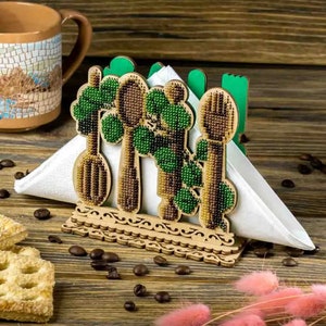 Set per ricamo con perline su portatovaglioli in legno. Cucchiai. Forchette. Coltelli. Artigianato nel paese delle meraviglie. Ucraina. Set per creatività+regalo dall'Ucraina