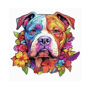 Wooden puzzle Dog and flowers in a wooden gift box. Elements of a unique shape. Souvenir puzzle. A gift for the holiday + gifts from Ukraine