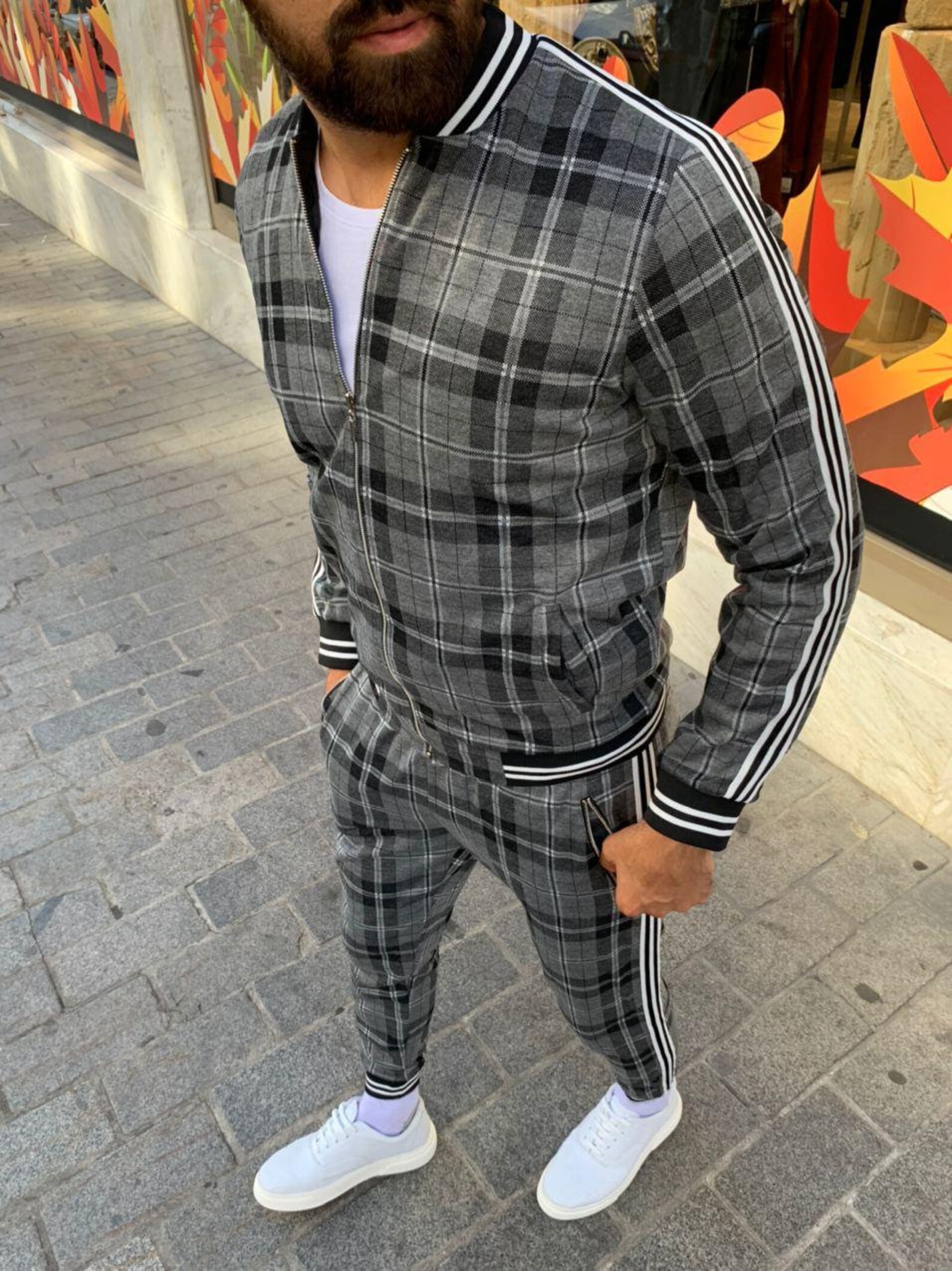 Gentlemen Gray Tracksuit Dark Gray Stripped Checked Plaid The | Etsy