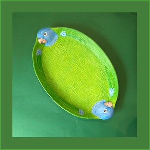 Trays/Decorative Tray Blue head parrots/Paper mache and cartapesta/parrots tray/blue head parrot/decorative tray/