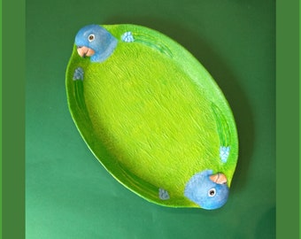Trays/Decorative Tray Blue head parrots/Paper mache and cartapesta/parrots tray/blue head parrot/decorative tray/