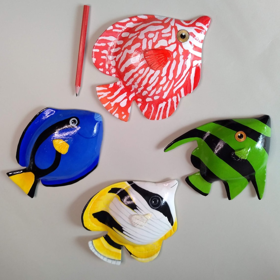 Fish/four Tropical Fish Wall/paper Mache/paper Mache Fish Etsy