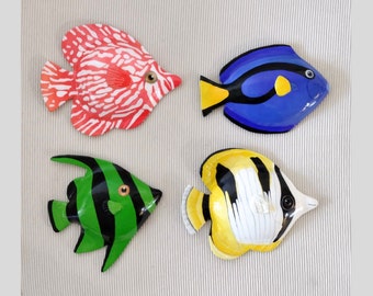 Fish/Four tropical fish wall/Paper mache/paper mache fish
