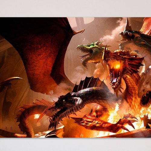 Dragons wall art, Tiamat canvas, D&D canvas, Dungeons and Dragons, Tiamat print, Hudra canvas, Tiamat wall art, DnD outlet print, DnD canvas