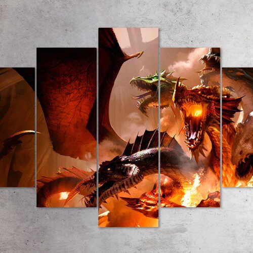 Dragons wall art, Tiamat canvas, D&D canvas, Dungeons and Dragons, Tiamat print, Hudra canvas, Tiamat wall art, DnD outlet print, DnD canvas