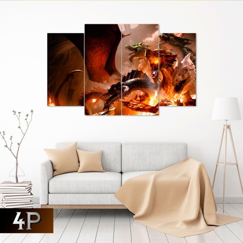 Dragons wall art, Tiamat canvas, D&D canvas, Dungeons and Dragons, Tiamat print, Hudra canvas, Tiamat wall art, DnD outlet print, DnD canvas