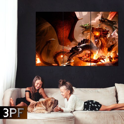 Dragons wall art, Tiamat canvas, D&D canvas, Dungeons and Dragons, Tiamat print, Hudra canvas, Tiamat wall art, DnD outlet print, DnD canvas