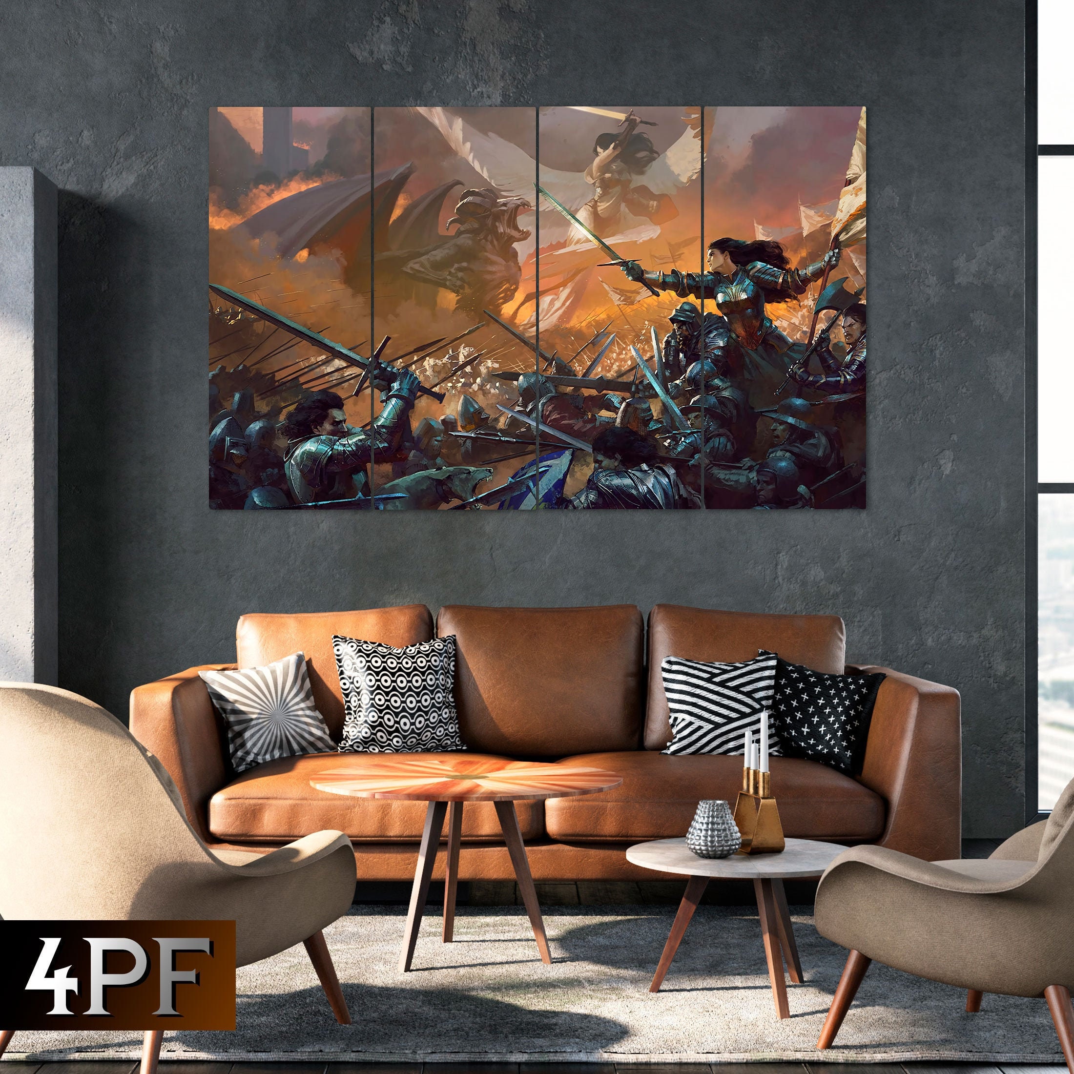 Fantasy Wall Decor Woman Warrior Art Battle Canvas Angel Etsy UK