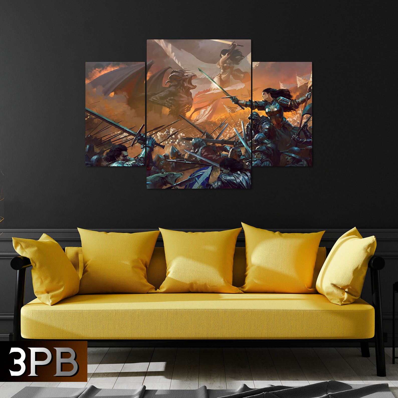 Fantasy Wall Decor Woman Warrior Art Battle Canvas Angel Etsy UK