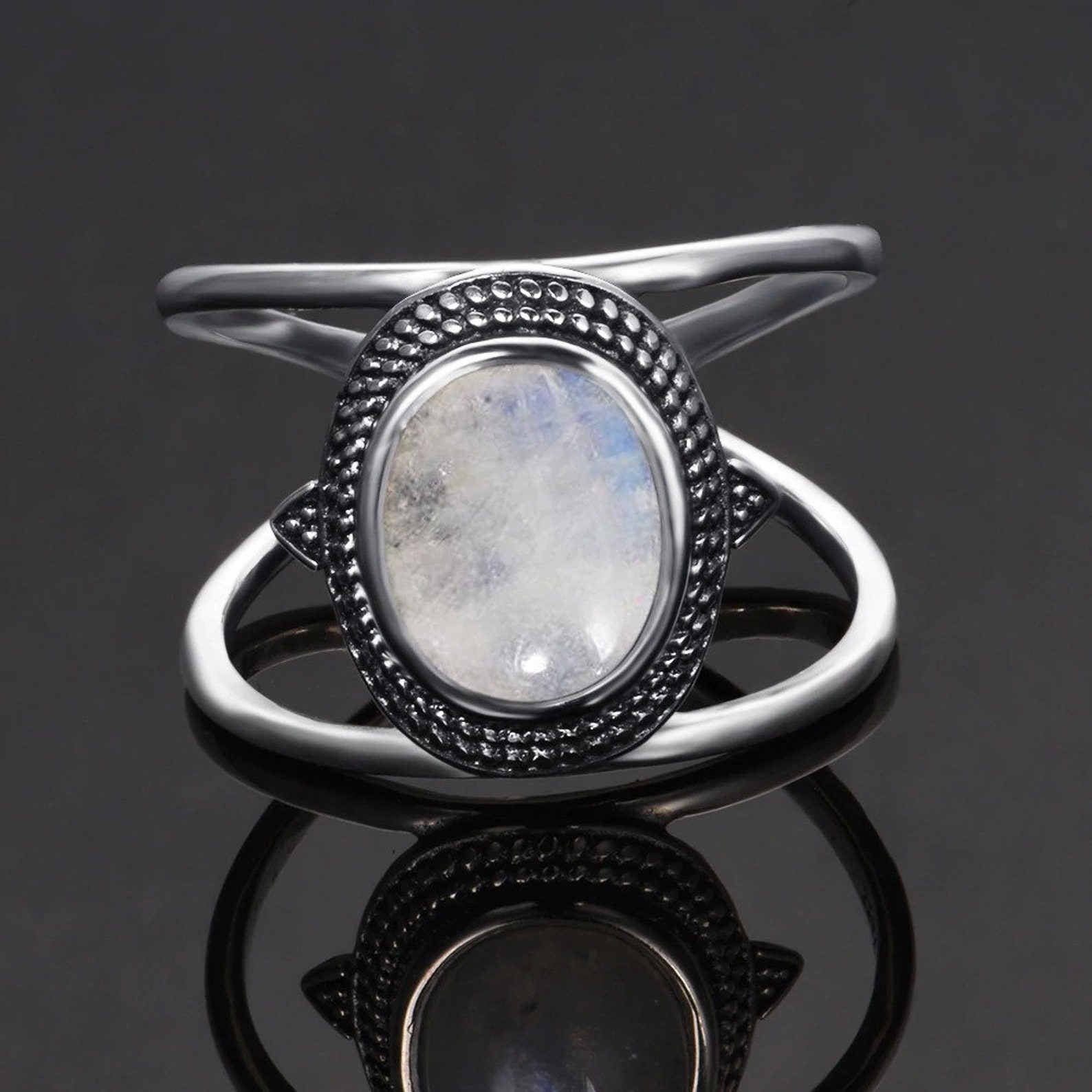 Luxury Oval Natural Moonstone Rings For Men Women Solid 925 Etsy