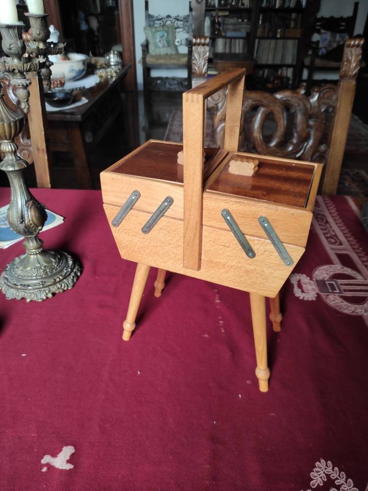 Wooden Sewing Box, Handmade Tool Box, Fold Out Sewing Chest, Vintage Sewing  Basket, Wooden Sewing Container, Wood Storage Box 