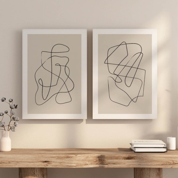 Minimalist Canvas Wall Art Set of 2, Japandi Home Decor, Trendy Abstract Living Room Diptych Artwork, Large Bedroom Canvas Prints Neutral