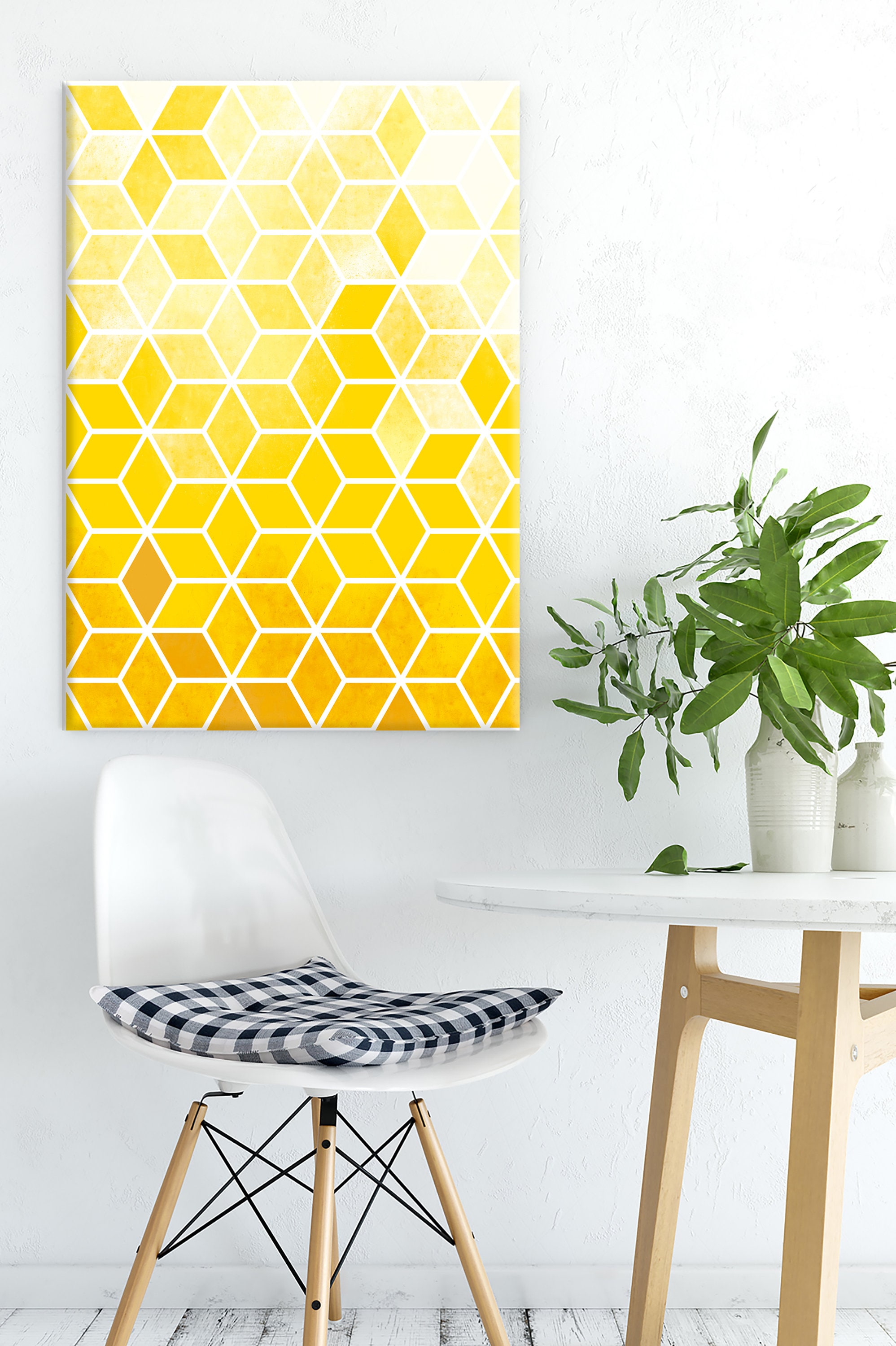 Bright Yellow Geometric Wall Art Canvas Art Framed Wall Art Etsy
