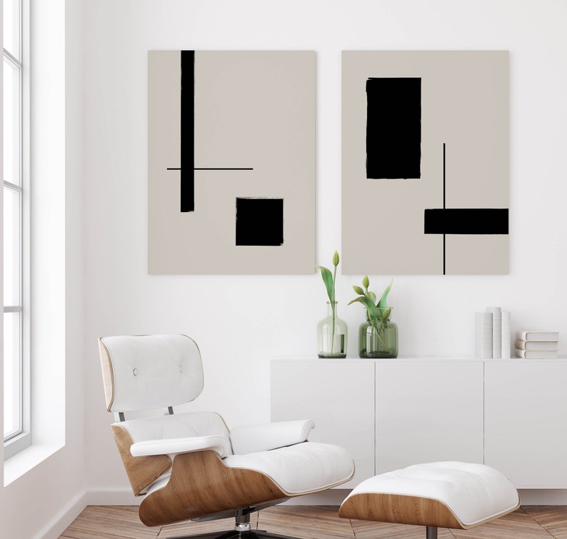 Japandi Wall Art Set of 2 Framed Wall Art Neutral Canvas Etsy