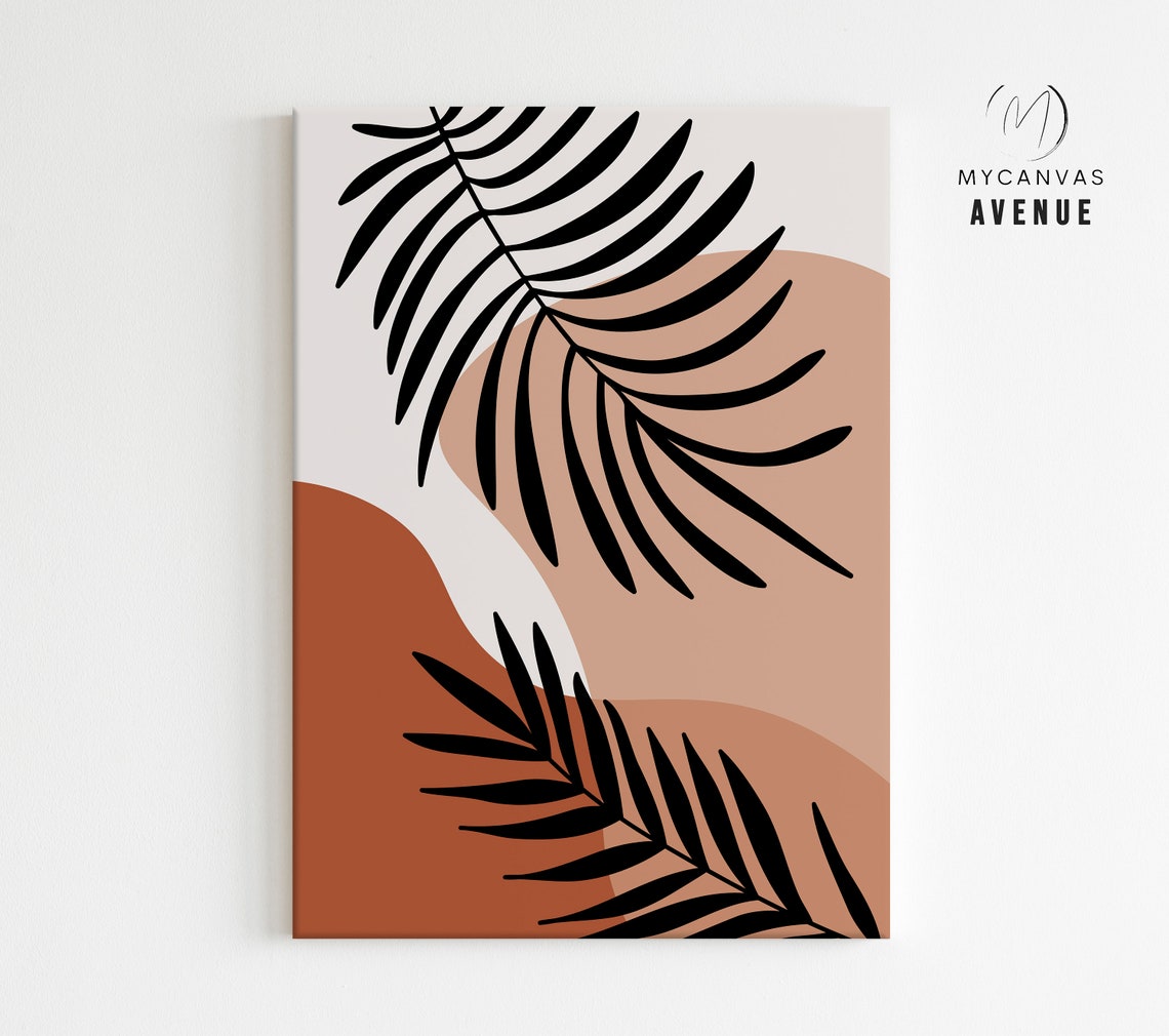 Boho Leaves Canvas Art Abstract Botanical Print Large Canvas Etsy