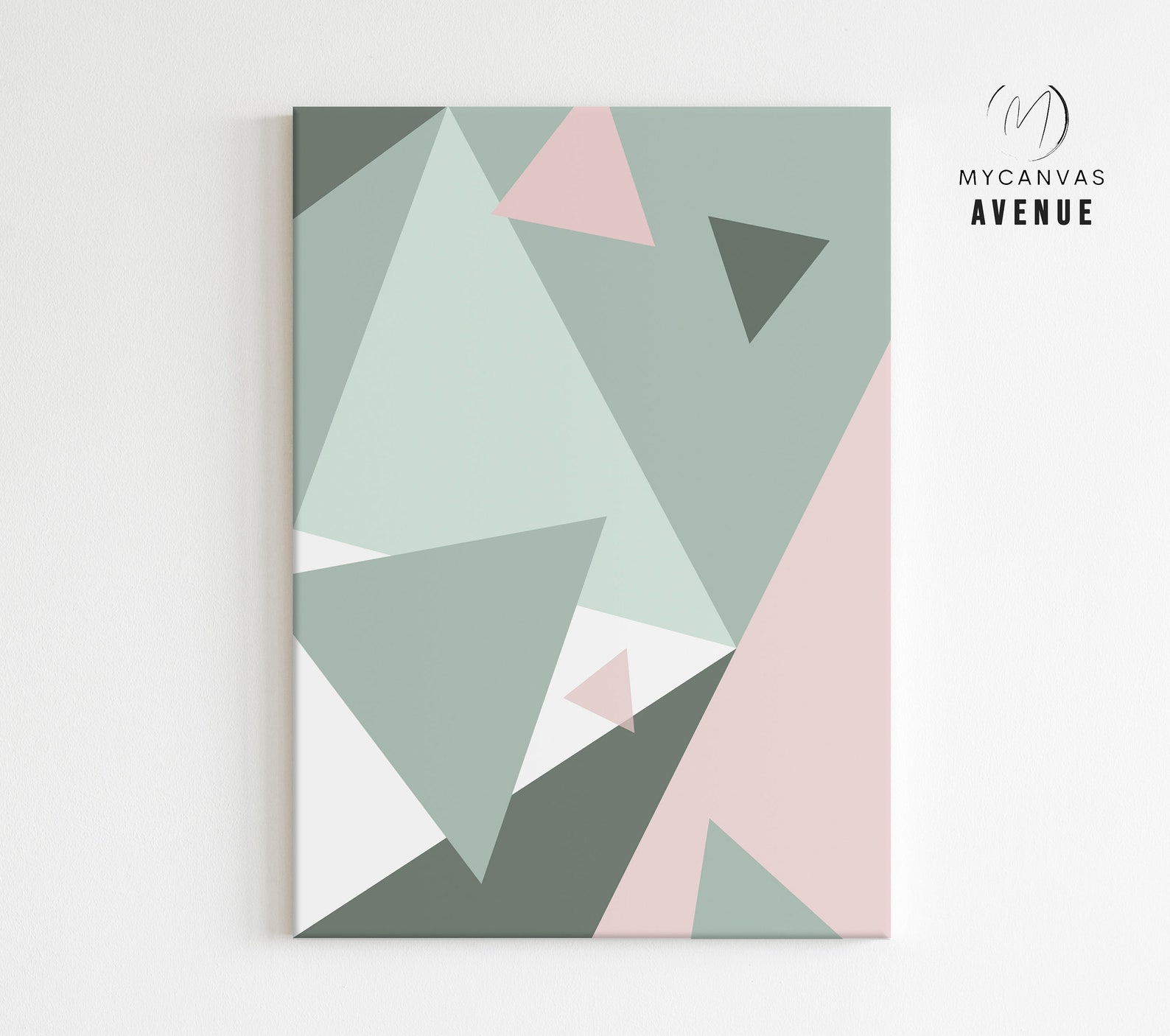 Canvas Art Sage Green & Blush Pink Colorful Geometric Wall Etsy