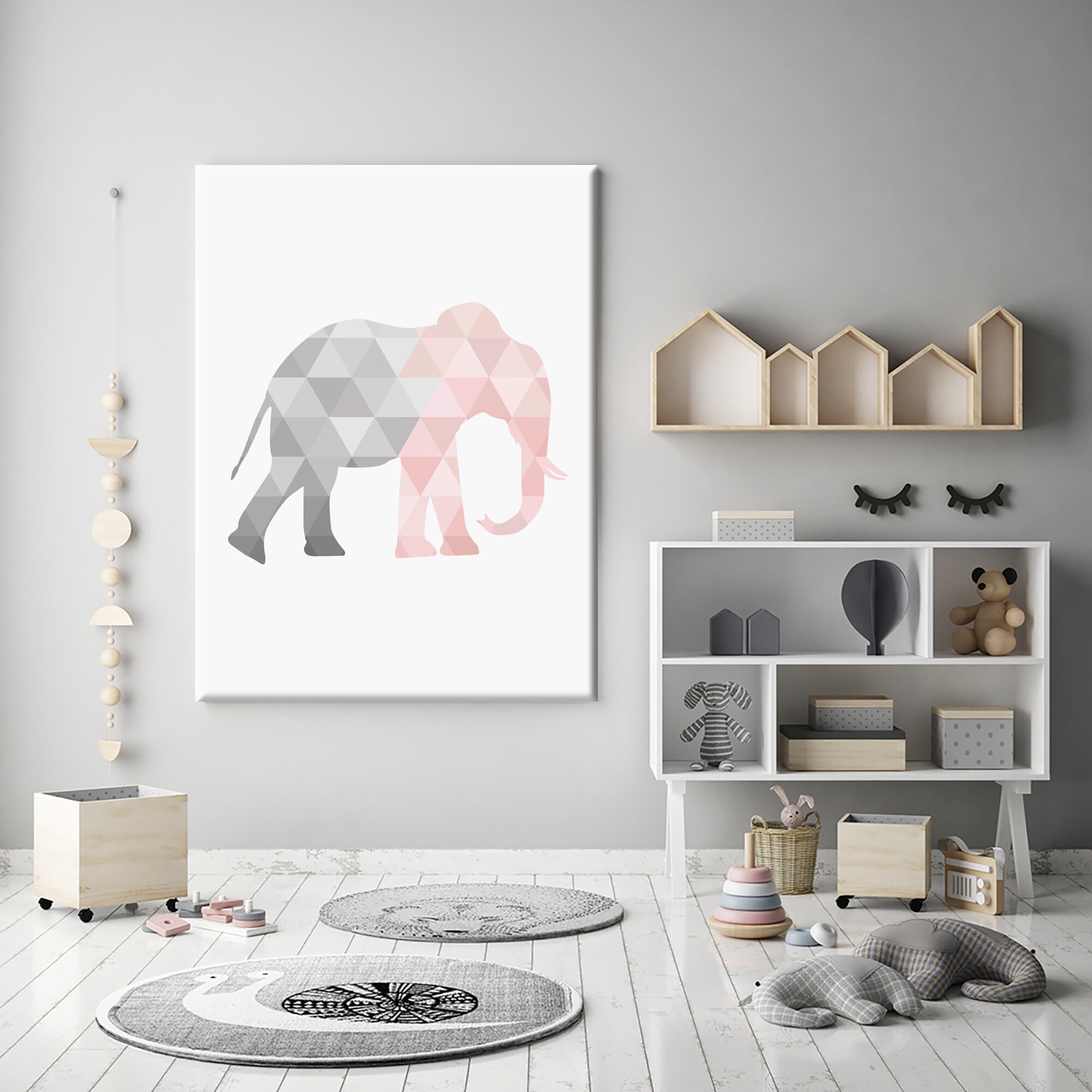 Erröten rosa & grau Elefant Leinwand Kunst bereit Leinwand | Etsy