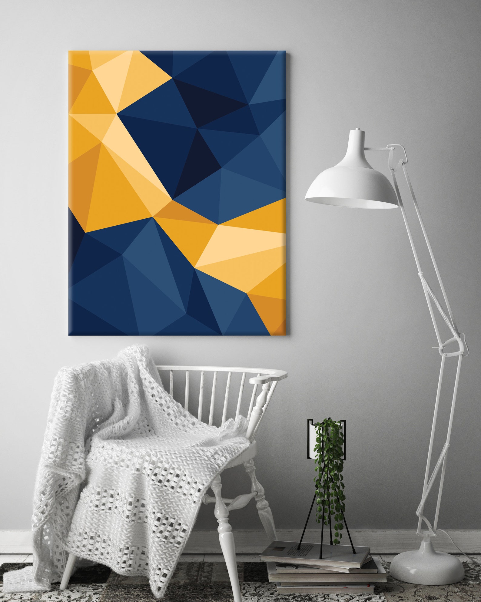 Navy Blue & Mustard Yellow Canvas Print Geometric Canvas Wall Etsy
