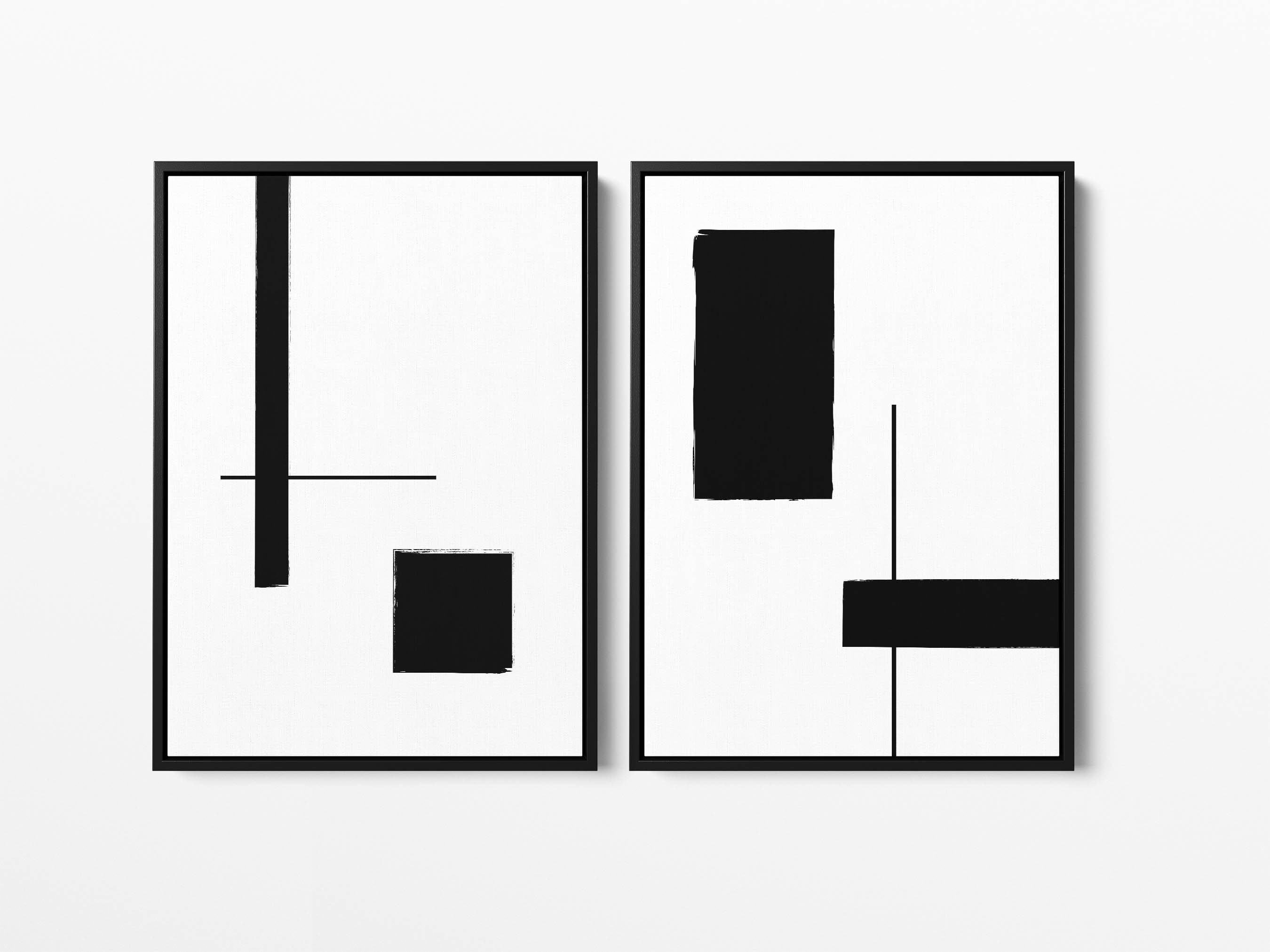 Set of 2 Minimalist Wall Art, Japandi Framed Wall Art, Black & White