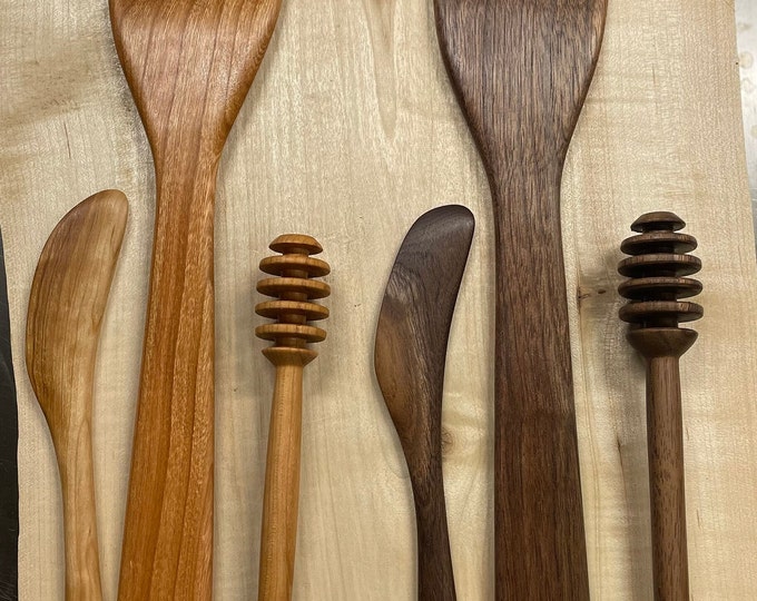 Set of Wood Utensils for Cooking Utensil Bundle Honey Dipper Hardwood ...