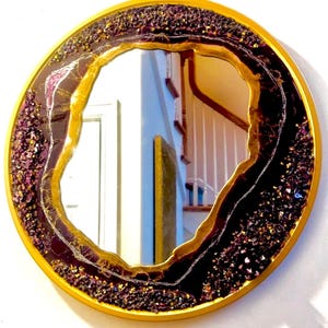 Amethyst Crystal Mirror | Handmade Resin Wall Decor | Healing Crystals | Glam Home Accent | Spiritual Gift | BlueCircleArt2131