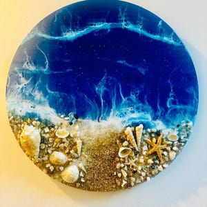 Ocean Painting Round Resin, Custom Circle Seascape Artwork, Resin, Made to Order, Oceanscape Painting, Coastal Decor,Ocean Resin, 3d Art