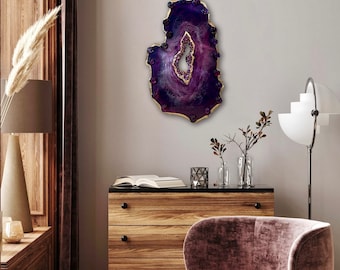Large 16 “ Geode Agate amethyst purple,gold nuggets,Resin geode art,decorative tray,freeform, resin art, Custom made 4u,geode art, geode
