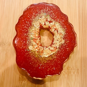 Handmade Geode Resin Coasters – Agate Slice Coaster Set – Red Gold or Custom Colors – Wedding, Housewarming, Teacher Gift
