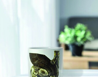 Assyrische, Lamassu Keramikbecher, Assyrian, Tasse, Kaffe, Tee, Cappuccino, Latte, Chocolate