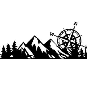 Adesivos de carros Camping Aventura Bússola Floresta Montanhas
